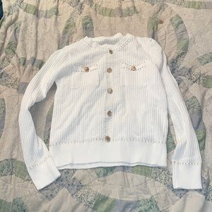 Gold Detailed White Knitted Sweater